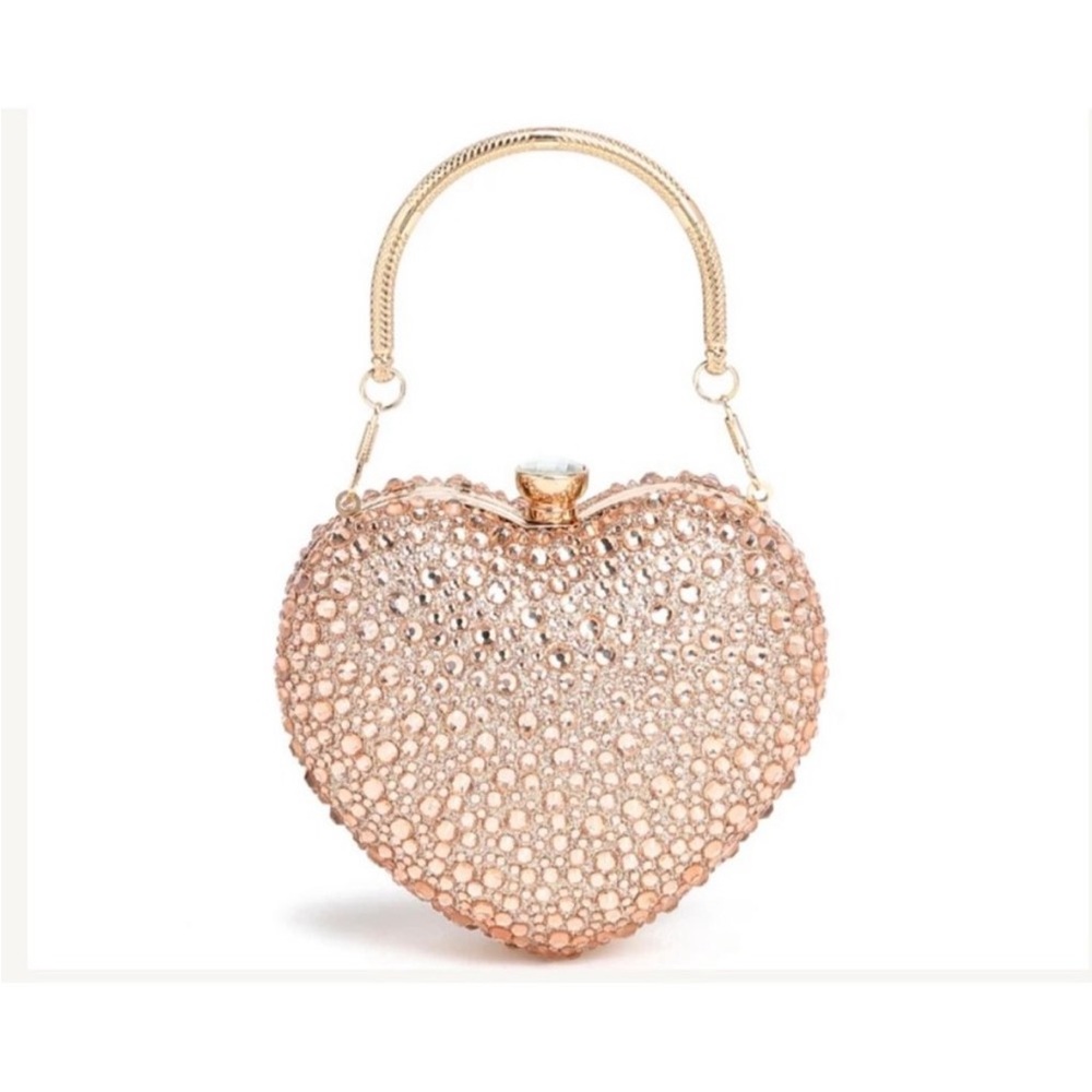 Ramla Light Pink Crystal‎ Heart Clutch